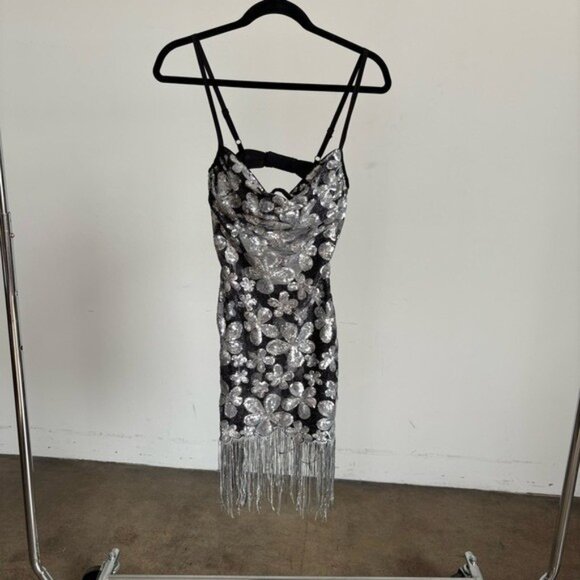 For Love And Lemons Black and Silver Floral Mini Dress - Picture 6 of 14